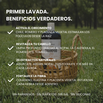 Shampoo 20 Extractos | Detiene la Caída y Activa el Crecimiento