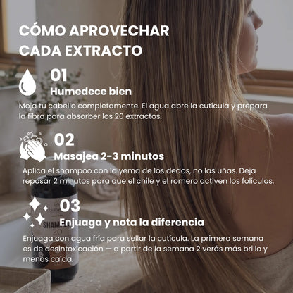 Shampoo 20 Extractos | Detiene la Caída y Activa el Crecimiento